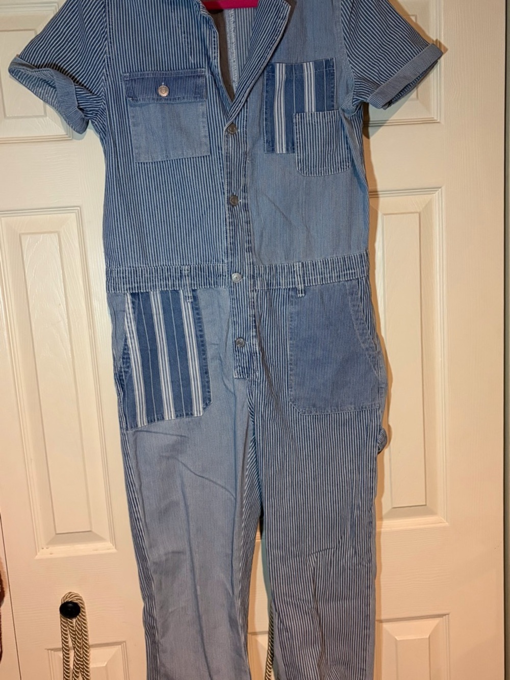 Signature Blue Striped Patchwork Jumpsuit